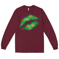 Burgundy St. Patricks Day Green Lips Long Sleeve Tee - Bettercallsaul