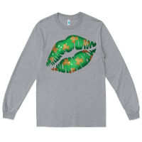 Heather Grey St. Patricks Day Green Lips Long Sleeve Tee - Bettercallsaul