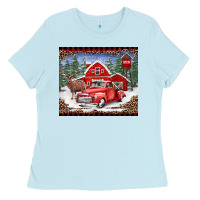 Christmas Farm Reindeer And Truck Ladies Tee | Teevron