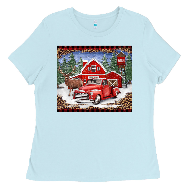 Christmas Farm Reindeer And Truck Ladies Tee by BarkalooDesign | Teevron