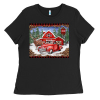 Black Christmas farm reindeer and truck Ladies Tee - BarkalooDesign