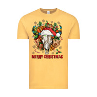 Vintage Mustard Merry Christmas With Bull skull Vintage Tee - BundleAndBundleShop