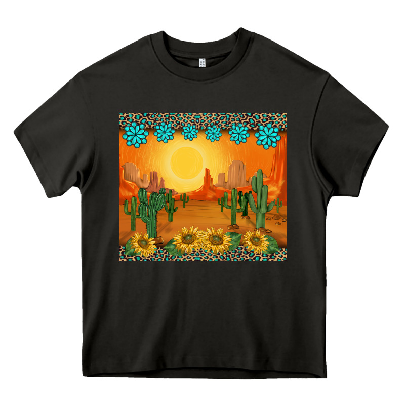 Western Sunset Cactus Sunflowers Gemstones Leopards Heavy Core Tee by BarkalooDesign | Teevron