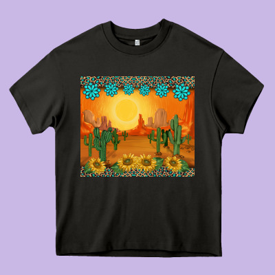 Western Sunset Cactus Sunflowers Gemstones Leopards Heavy Core Tee Designed By Barkaloodesign