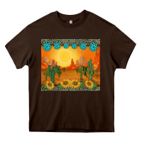 Chocolate Brown western sunset cactus sunflowers gemstones leopards Heavy Core Tee - BarkalooDesign