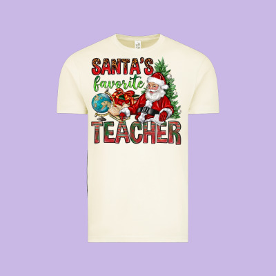 Santa's Favorite Teacher Vintage Tee Designed By Bundleandbundleshop