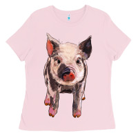 Bubblegum Pink pig Ladies Tee - BarkalooDesign