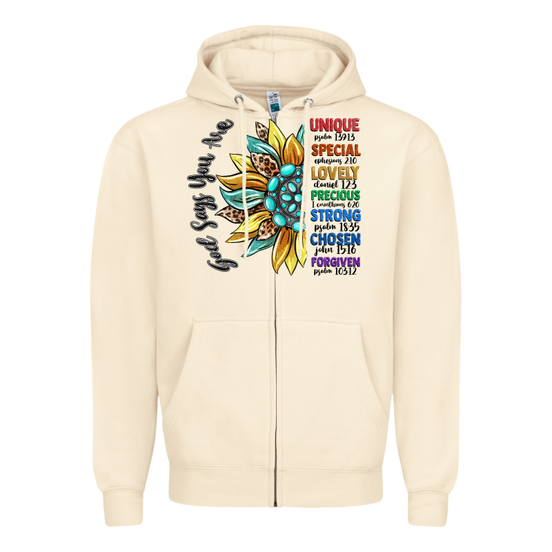 God Says You Are Unique Zipper Hoodie by CowGirlArtShop | Teevron