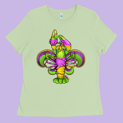 Mardi Gras Crawfish Fleur De Lis Ladies Tee Designed By Jasminsmagicworld