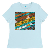 Baby Blue western aztec sunflowers turquoise cowhide Ladies Tee - BarkalooDesign