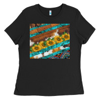 Black western aztec sunflowers turquoise cowhide Ladies Tee - BarkalooDesign