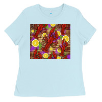 Baby Blue mardi gras crawfish and lemons Ladies Tee - Jasminsmagicworld
