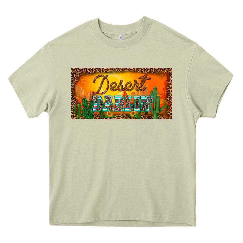 Western Desert Darlin Sunset Cactus Leopard Serape   License Plate Tem Heavy Core Tee by BarkalooDesign | Teevron