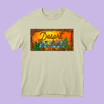 Western Desert Darlin Sunset Cactus Leopard Serape   License Plate Tem Heavy Core Tee Designed By Barkaloodesign