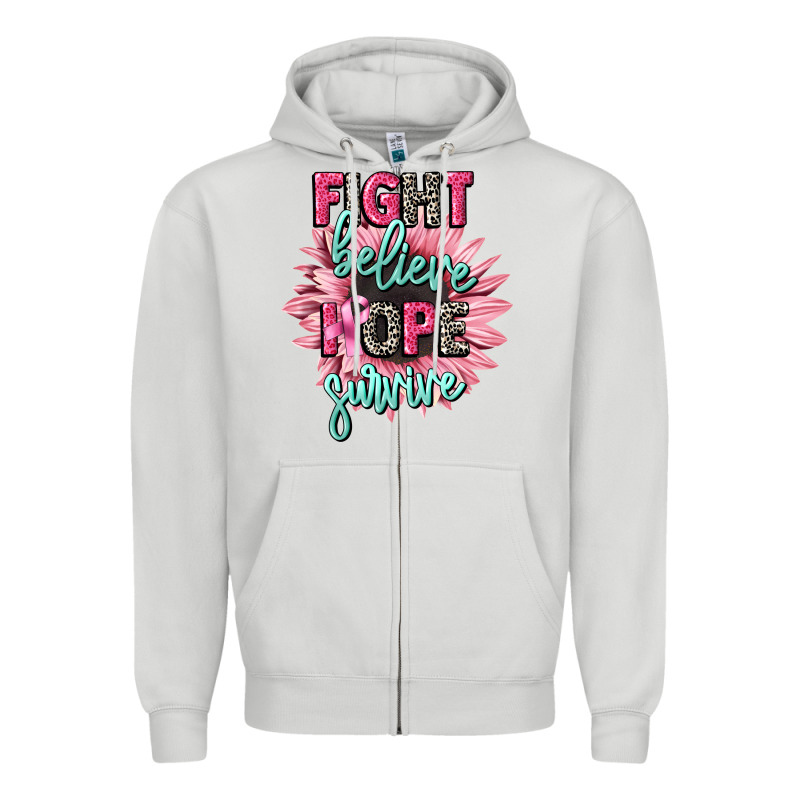 Fight Believe Hope Survive Cancer Awareness Zipper Hoodie by CowGirlArtShop | Teevron