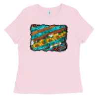 Bubblegum Pink western aztec sunflowers turquoise cowhide background Ladies Tee - BarkalooDesign