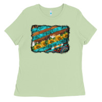 Matcha western aztec sunflowers turquoise cowhide background Ladies Tee - BarkalooDesign
