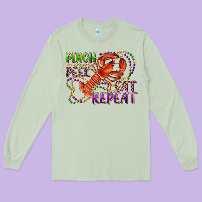 Pinch Peel Eat Repeat Crawfish Long Sleeve Tee Designed By Ranaportraitstore