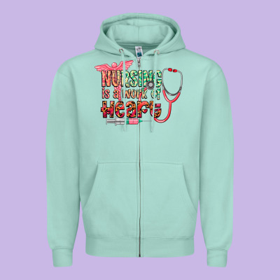 Nursing Is A Work Of Heart Zipper Hoodie Designed By Cowgirlartshop