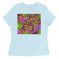 Baby Blue mardi gras carnival masks and fleur de lis Ladies Tee - Jasminsmagicworld