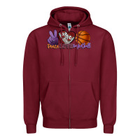 Burgundy peace love basketball Zipper Hoodie - HowdyJamesFarm
