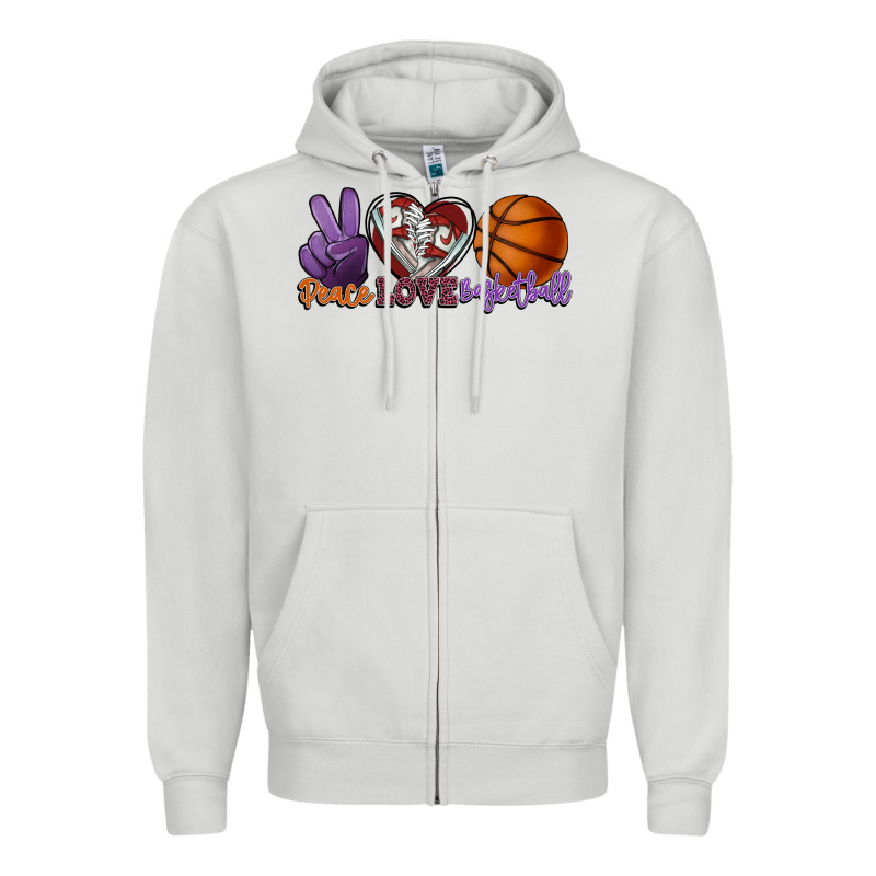 Peace Love Basketball Zipper Hoodie by HowdyJamesFarm | Teevron