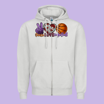 Peace Love Basketball Zipper Hoodie Designed By Howdyjamesfarm