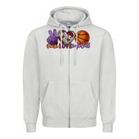 Dove Grey peace love basketball Zipper Hoodie - HowdyJamesFarm