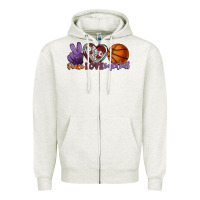 Oatmeal Heather peace love basketball Zipper Hoodie - HowdyJamesFarm