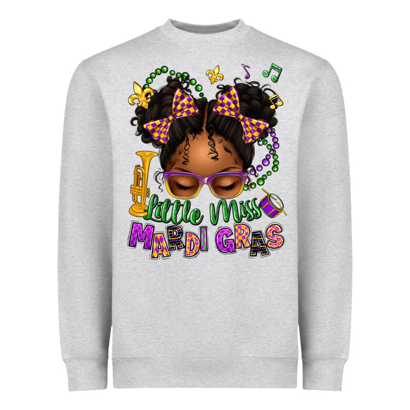 Little Miss Mardi Gras Afro Messy Bun Kid Heavyweight Sweatshirt by texasbilliewilder | Teevron