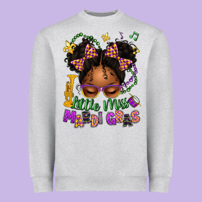 Little Miss Mardi Gras Afro Messy Bun Kid Heavyweight Sweatshirt Designed By Texasbilliewilder