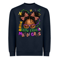 Navy little miss mardi gras afro messy bun kid Heavyweight Sweatshirt - texasbilliewilder