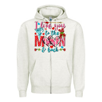Oatmeal Heather I love you to the moon and back Valentine's Day Zipper Hoodie - HowdyJamesFarm