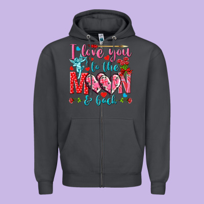 I Love You To The Moon And Back Valentine's Day Zipper Hoodie Designed By Howdyjamesfarm