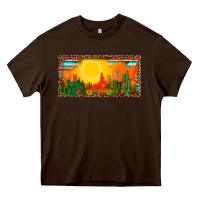 Chocolate Brown western  sunset cactus leopard serape   license plate template Heavy Core Tee - BarkalooDesign