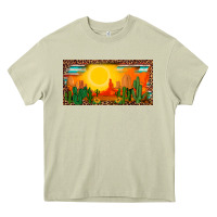 Western  Sunset Cactus Leopard Serape   License Plate Template Heavy Core Tee | Teevron