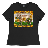 Black Western Charolais Bull With Sunflowers Ladies Tee - LillyAllenDesigns