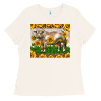 Bone Western Charolais Bull With Sunflowers Ladies Tee - LillyAllenDesigns