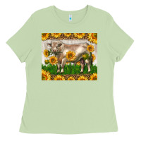 Western Charolais Bull With Sunflowers Ladies Tee | Teevron