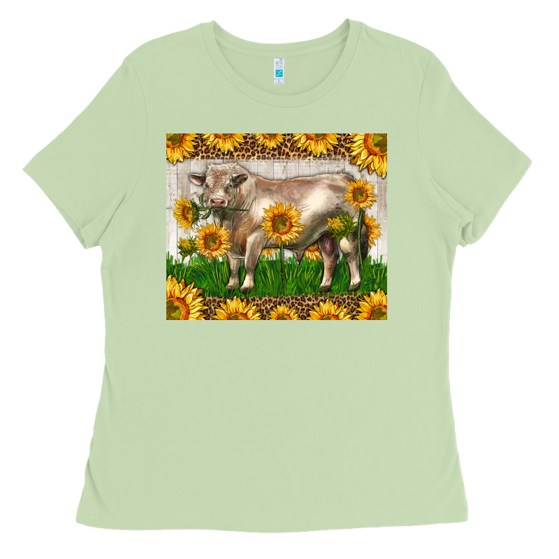 Western Charolais Bull With Sunflowers Ladies Tee by LillyAllenDesigns | Teevron