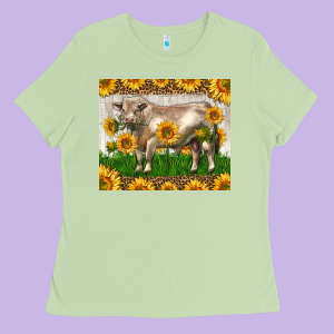 Western Charolais Bull With Sunflowers Ladies Tee Designed By Lillyallendesigns
