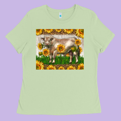 Western Charolais Bull With Sunflowers Ladies Tee Designed By Lillyallendesigns