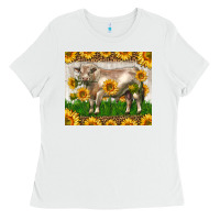 White Western Charolais Bull With Sunflowers Ladies Tee - LillyAllenDesigns
