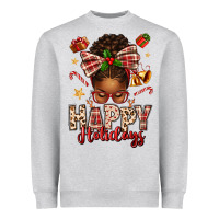 Happy Holidays Christmas Afro Messy Bun Heavyweight Sweatshirt | Teevron