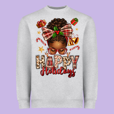 Happy Holidays Christmas Afro Messy Bun Heavyweight Sweatshirt Designed By Texasbilliewilder