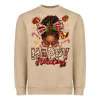 Mushroom happy holidays christmas afro messy bun Heavyweight Sweatshirt - texasbilliewilder