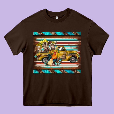 Western Truck Farm Animals Serape Leopard Turquoise's Heavy Core Tee Designed By Barkaloodesign