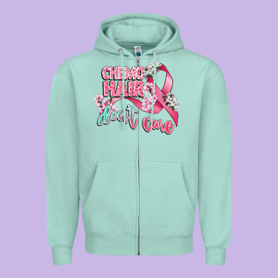Chemo Hair Dont Care Zipper Hoodie Designed By Cowgirlartshop