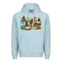 Blue Mist horses coffee cups Premium Hoodie - OliviaCreatesArt