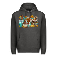 Charcoal Heather horses coffee cups Premium Hoodie - OliviaCreatesArt